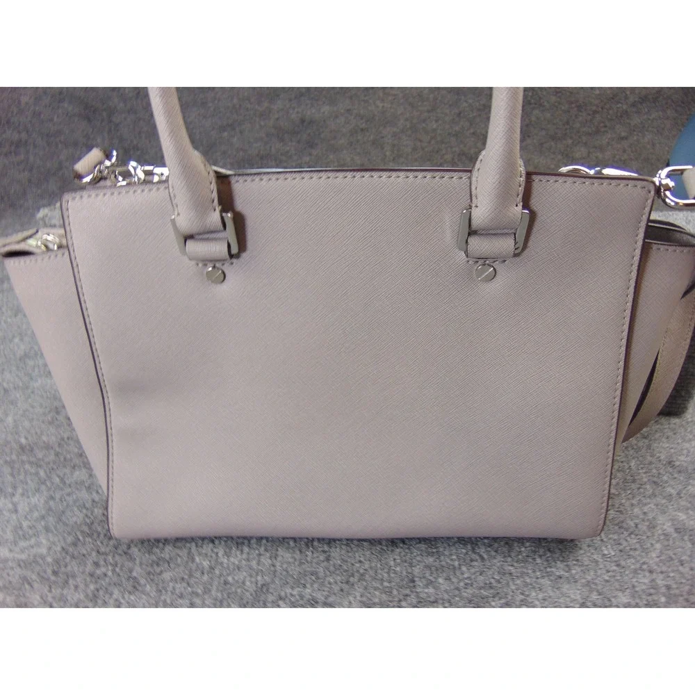 Michael Kors Selma Studded Satchel Bag Tan Beige Saffiano Leather‎ Crossbody